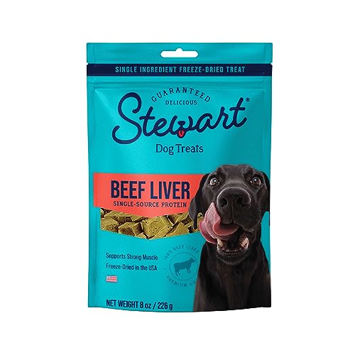 Stewart Freeze Dried Dog Treats, Beef Liver, Grain Free & Gluten Free, 8 Ounce Resealable Pouch, Single Ingredient, Made in USA, Dog Training Treats