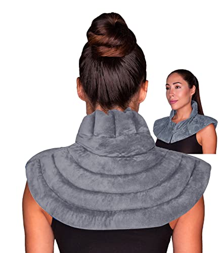 Neck & Shoulder Wrap - Weighted Microwavable Hot & Cold Compress | Moist Heat Heating Pad & Ice Pack for Injuries Reusable Therapy for Instant Pain Relief, Tension, Stress, Upper Back, Swelling (Grey)