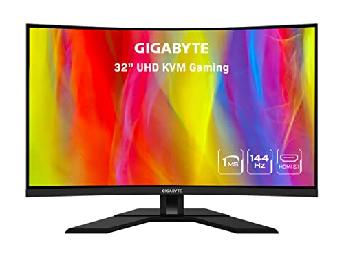 GIGABYTE M32UC 32' 144Hz (160Hz OC) 4K UHD Curved Gaming Monitor, SS VA, 3840x2160 Display, 1ms Response Time (MPRT), 1x DisplayPort 1.4, 2x HDMI 2.1, 1x USB Type-C, 4x USB 3.2