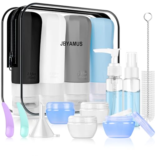 JBYAMUS 16 Pcs Silicone Travel Bottles Set, Leak-Proof Travel Size Toiletries, TSA Approved Travel Bottles for Toiletries, Portable Travel Toiletries Containers for Women (White-Black)