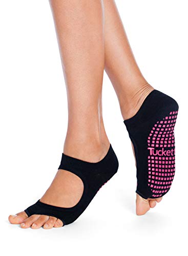 Tucketts Allegro Toeless Non-Slip Grip Socks - Anti Skid Yoga, Barre, Pilates, Home & Leisure, Pedicure - S/M - 1 pair Black Swan