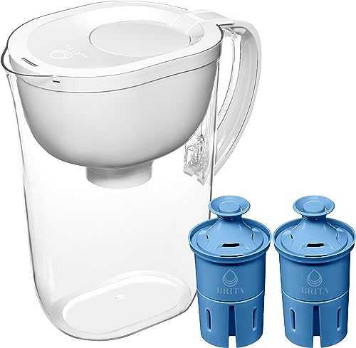 Brita Large Water Filter Pitcher for Tap and Drinking Water + 2 Elite Filters, Reduces 99% of Lead, Lasts 6 Months, 10-Cup Capacity, Christmas Gift for Men and Women, White