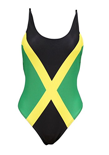ecolore Women's Fashion One Piece Caribbean Jamaica Flag Monokini Swimsuit Swimwear (Small/4-6) Green