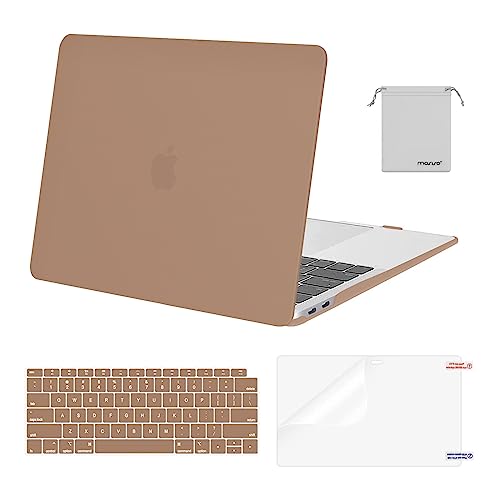 MOSISO Compatible with MacBook Air 13 inch Case 2022, 2021-2018 Release A2337 M1 A2179 A1932 Retina Display Touch ID, Plastic Hard Shell&Keyboard Cover&Screen Protector&Storage Bag, Caramel Brown