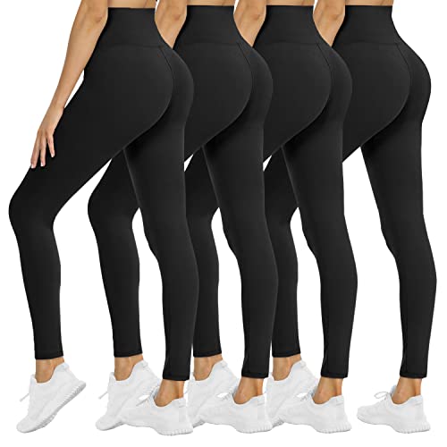 4 Pack Leggings for Women - High Waisted Tummy Control Soft No See-Through Black Yoga Pants for Athletic Workout