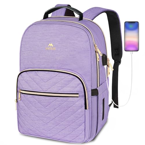 MATEIN Laptop Backpack for Women, Anti Theft 15.6 inch College School Bookbag for Girls with USB Charging Port, Water Resistant Stylish Travel Computer Work Backpack with for Nurse, Purple
