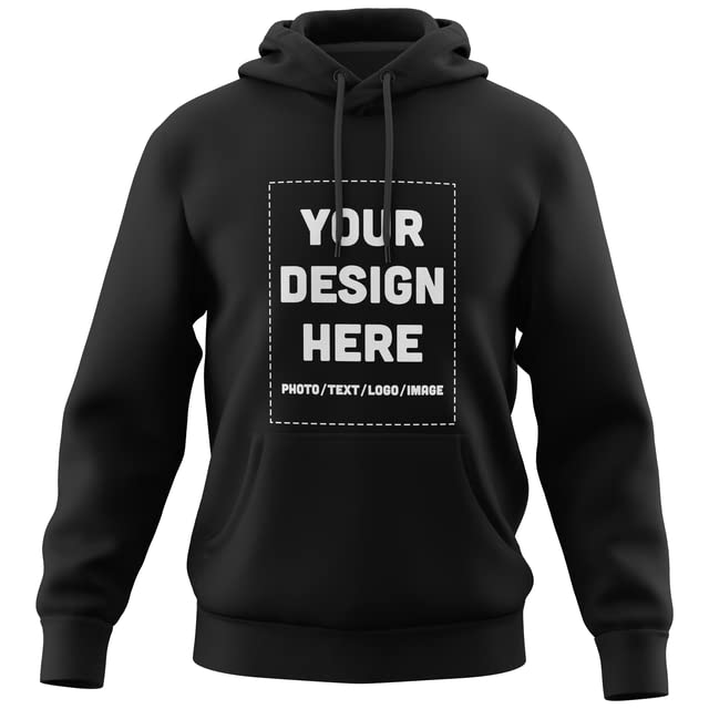 APPARELYN Custom Hoodie Design Your Own Print Text or Image Personalized Adult Sweatshirt for Men & Women Unisex Cotton Hoodie - DIY Print Front & Back Side Design Options - Black