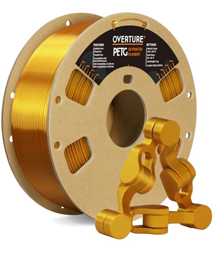 OVERTURE PETG Filament 1.75mm, 3D Printer Filament, 1kg Filament (2.2lbs), Dimensional Accuracy Probability +/- 0.02 mm, Fit Most FDM Printers (Gold)