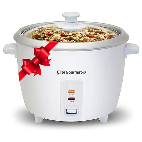Elite Gourmet ERC-003 Electric Rice Cooker with Automatic Keep Warm Makes Soups, Stews, Grains, Hot Cereals, White, 6 Cups Cooked (3 Cups Uncooked)