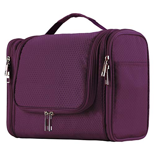 Buruis Large Capacity Toiletry Bag for Women and Men, Hanging Toiletry Organizer Cosmetics Makeup Bag, Water-resistant Dopp kit Shaving Bag for Full Sized Toiletries, Travel Essentials (Purple)