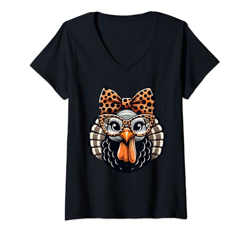 Womens Elegant Feast: Turkey with elegance Thankgiving Diner V-Neck T-Shirt