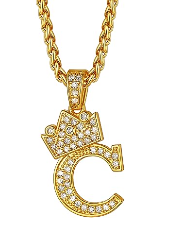 Richsteel Initial C Necklace For Men Women 18K Gold Plated Pendant with 22 Inch Chain Fashion Letter Everyday Jewelry