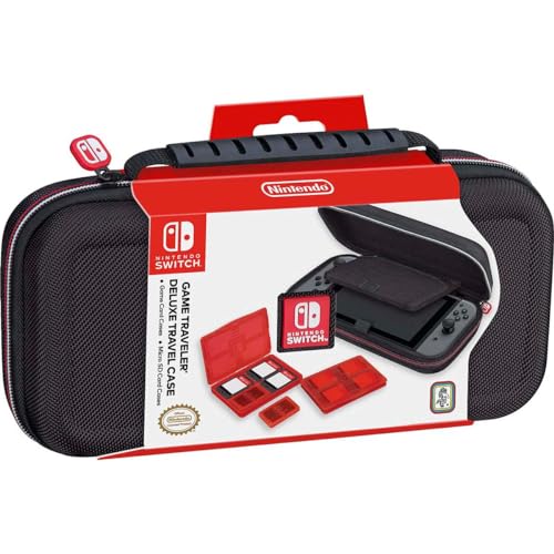 Game Traveler Nintendo Switch Deluxe OLED Case - Also for Switch & Switch Lite, Black Ballistic Nylon, Viewing Stand & Bonus Game Cases, Deluxe Handle, Licensed by Nintendo, #1 Selling Case in USA