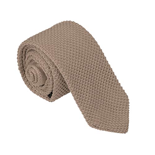 DAN SMITH Men Skinny Knit Tie Slim Skinny Narrow Tie Plain Slim Knit Tie Brown Microfibers C.C.G.B.003 Burly Wood