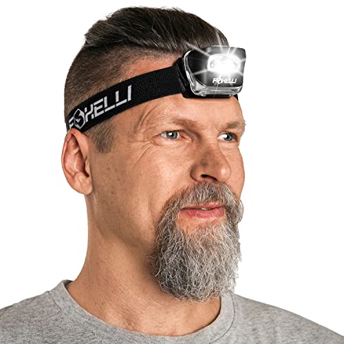 Foxelli LED Headlamp Flashlight for Adults & Kids, Running, Camping, Hiking Head Lamp with White & Red Light, Lightweight Waterproof Headlight with Comfortable Headband, 3 AAA Batteries Included