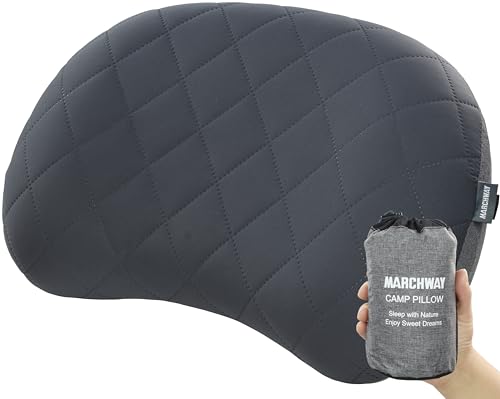 MARCHWAY Ultralight Inflatable Camping Pillow with Soft Washable Cover, Compact Compressible Portable Travel Air Pillow for Outdoor Camp, Sport, Hiking, Backpacking Sleep (Grey)