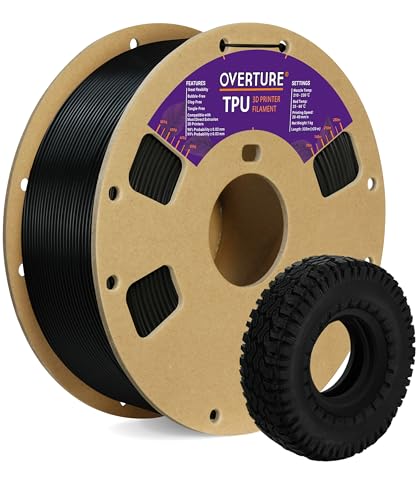OVERTURE TPU Filament 1.75mm Flexible TPU Roll, 95A Soft 3D Printer Filament, 1kg Spool (2.2 lbs), Dimensional Accuracy +/- 0.03 mm (TPU Black)