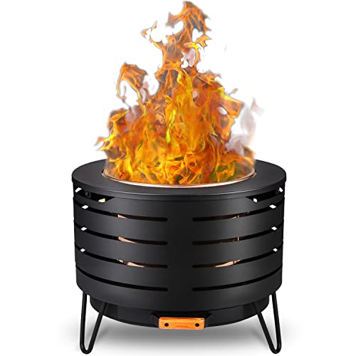 FIROW Smokeless Fire Pit, 23 Inch Fire Pit for Outside with Removable Ash Pan, Outdoor Firepit Ideal for Camping,Bonfire and Backyard, Include Fire Poker, Firepit Cover and Grill Rack