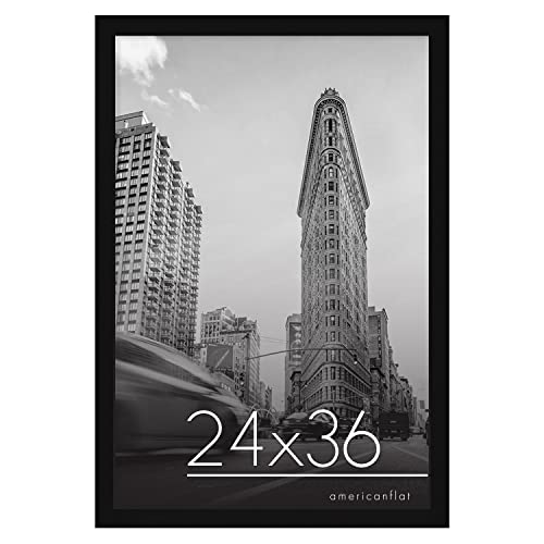 Americanflat 24x36 Poster Frame in Black - Composite Wood with Polished Plexiglass - Horizontal and Vertical Formats for Wall with Included Hanging Hardware