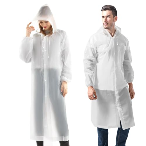 Kerry Nice Raincoat [2 Pack], Reusable Lightweight Rain Coat Ponchos for Adults Women Men with Hood & Elastic Cuff Sleeves