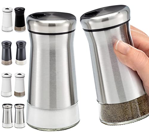 HOME EC Original Glass Salt and Pepper Shakers Set with Adjustable Pour Holes - Stainless Steel Salt Shaker and Pepper Shaker - Farmhouse Salt and Pepper Shaker Set for salts and spices