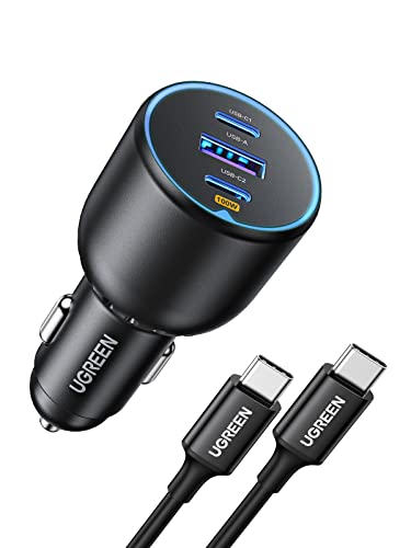 UGREEN 130W USB C Car Charger, PD 100W +PD 30W Type C Car Charger Adapter, Fast Charging Car Charger Compatible with iPhone 15 15 Plus 15 Pro 15 Pro Max, Galaxy S24 S23 Ultra, iPad, MacBook, and More