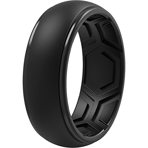 ThunderFit Silicone Rings for Men - 1 Ring Breathable Edition Step Edge Rubber Engagement Bands - 8.4mm Width (1 Ring - Black, 11.5-12 (21.3mm))