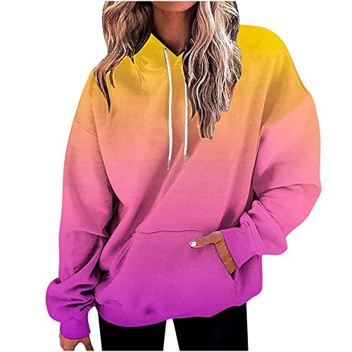 clearance deals Women's Long Sleeve Oversized Hoodies Casual Pullover Tops Vintage graphics Pullover Kangaroo Pocket Tops (01C-Hot Pink, M)