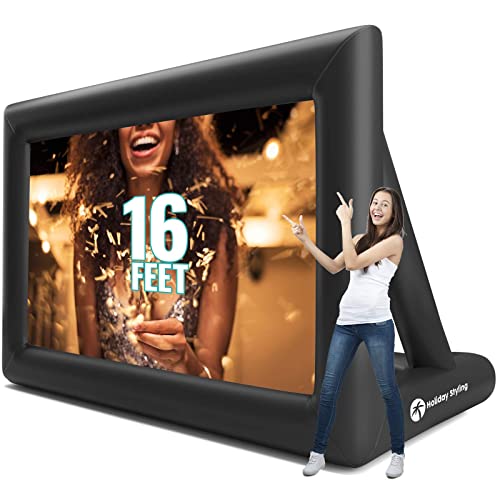 Holiday Styling 16FT Inflatable Outdoor Projector Screen – 200” Blow Up TV & Movie Screen w. Thick, Airtight Material for Portable Front / Rear Projection - Backyard Movie Night, BBQ, Pool Party