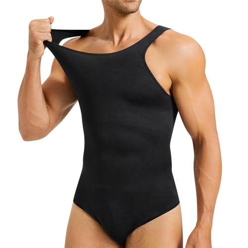 TAILONG Mens Shapewear Tummy Control Full Body Shaper Compression Bodysuit Sleeveless Undershirts Fajas Para Hombres Black