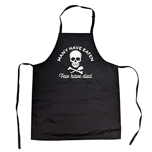 Crazy Dog T-Shirts Many Have Eaten Few Have Died Cookout Apron Funny Kitchen BBQ Smock (Black) - Black; One size