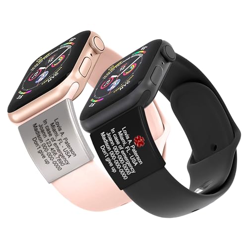 Alert ID Tag for Watch Band, Laser Engraved Apple Watch Safety Plate, Fitness Runners ID tag for Sport smartwatch, Medical tag for Wrist Band (Only Text)