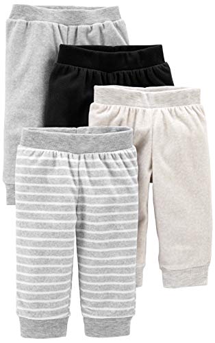 Simple Joys by Carter's Unisex Babies' Fleece Pants, Pack of 4, Black/Light Grey/Ivory/White Stripe, 24 Months