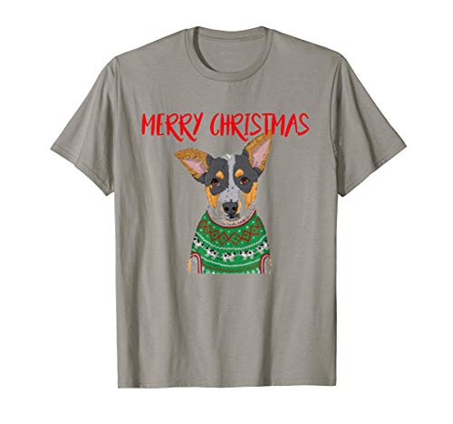Blue Heeler With Christmas Sweater - Merry Christmas T-Shirt