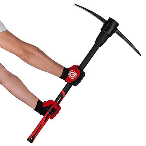 INTERTOOL 36” Pick Axe, Heavy Duty Digging Mattock, Cultivate Garden, Loosen Soil, Adze Hoe, Shock Absorbing Fiberglass Max Grip Handle HT08-0305