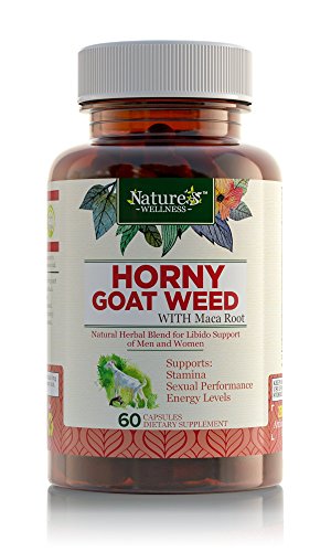 Horny Goat Weed Extract with Maca, Tribulus, L-Arginine, Ginseng - Enhance Energy & Performance for Men & Women - Boost Libido, Stamina & Sexual Health - 1000 mg Epimedium with Icariins Supplement