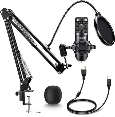 USB Microphone, Professional 192kHz/24Bit Plug & Play PC Computer Condenser Cardioid Mic Kit with Sound Advanced Chipset, for Streaming, Podcast, Studio Recording and Games