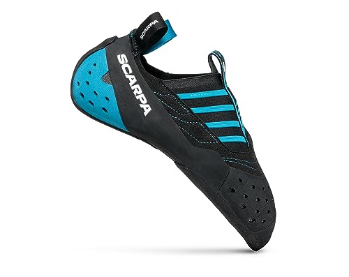 SCARPA Instinct S Slip-On Rock Climbing Shoes for Sport Climbing and Bouldering - Black/Azure - 10-10.5