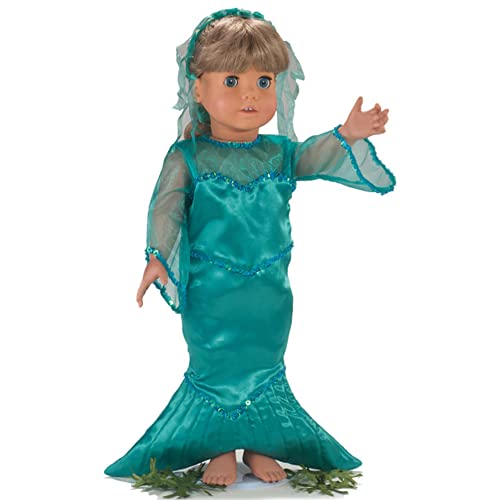 Sophia's 18' Doll Mermaid Gown Costume with Matching Headband in Turquoise Green with Blue Sequins Accents