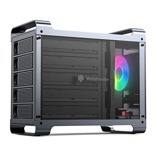 Yottamaster 5 Bay RAID External Hard Drive Enclosure 2.5'&3.5' SATA HDD/SSD Enclosure with 80mm RGB Silent Fan,Supports 90TB Max and RAID 0/1/3/5/10/Span/Clone/Normal RAID Modes - [DF5RU3]