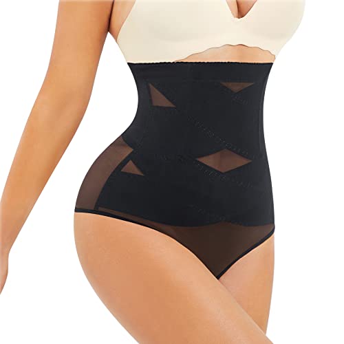 Nebility Tummy Control Thong Shapewear for Women Seamless Thong Panties Waist Trainer Body Shaper Briefs Underwear(Black,Medium)