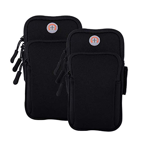 MOVOYEE 2Pack Phone Armband for Running,Cell Phone Holder Arm Band for iPhone 15 14 13 12 11 Pro Max Xs Max Xr X 8 7 6S 6 Plus SE/Galaxy S24 S23 S21 S20 Note 10,Waterproof iPhone Armband,Black Sleeve