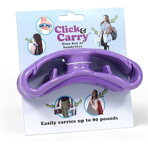 Click & Carry Grocery Bag Carrier, 2 Pack, Purple - As seen on Shark Tank, Soft Cushion Grip, Hands Free Grocery Bag Carrier, Plastic Bag Holder, Haul Sports Gear, Click and Carry with Ease
