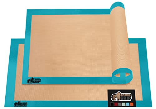 Gorilla Grip Non Stick Silicone Baking Mat Sheet, 2 Pack, Reusable Cookie Sheets Liner, Heat Resistant, No Oil Greasing Needed, Kitchen Oven Essentials, Food Grade and BPA Free, Half Sheet, Turquoise