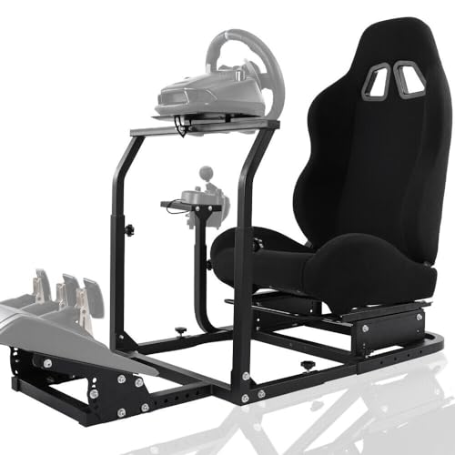 Marada Racing Simulator Cockpit Adjustable Steering Wheel Stand with Black Seat fit for Logitech G25 G27 G29 G920,Thrustmaster T300RS, Steering Wheel Pedal Shifter Not Included