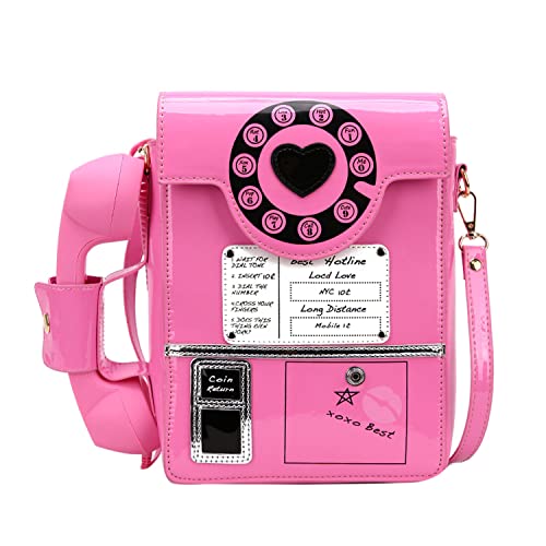 KUANG! Women Reflective Laser Fashion Telephone Shaped Shoulder Bag Ladies Funny Crossbody Bag Chain Purse for Girls