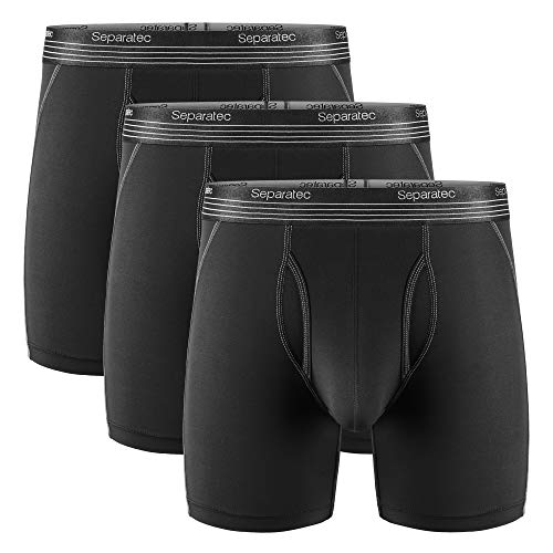Separatec Ball Pouch Underwear for Men, Anti Chafing Athletic Boxer Briefs with Dual Pouch Design, 3 Pack(M,6.5'' Black)