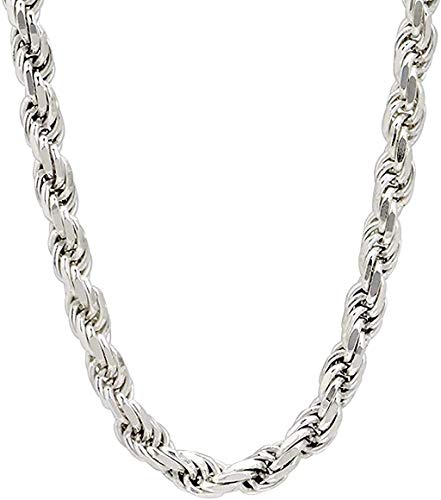 Savlano 925 Sterling Silver 6mm Solid Italian Rope Diamond Cut Twist Link Chain Necklace With a Gift Box For Men & Women - Made in Italy (26, 6mm)