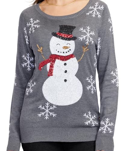 Tipsy Elves Women's Gray Sequin Snowman Christmas Sweater Size X-Large