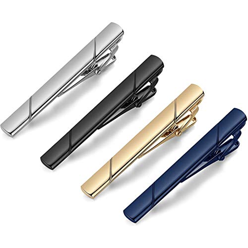 MOZETO Tie Clips for Men, Black Gold Blue Silver Tie Bar Set for Regular Ties, Luxury Box Gift Ideas
